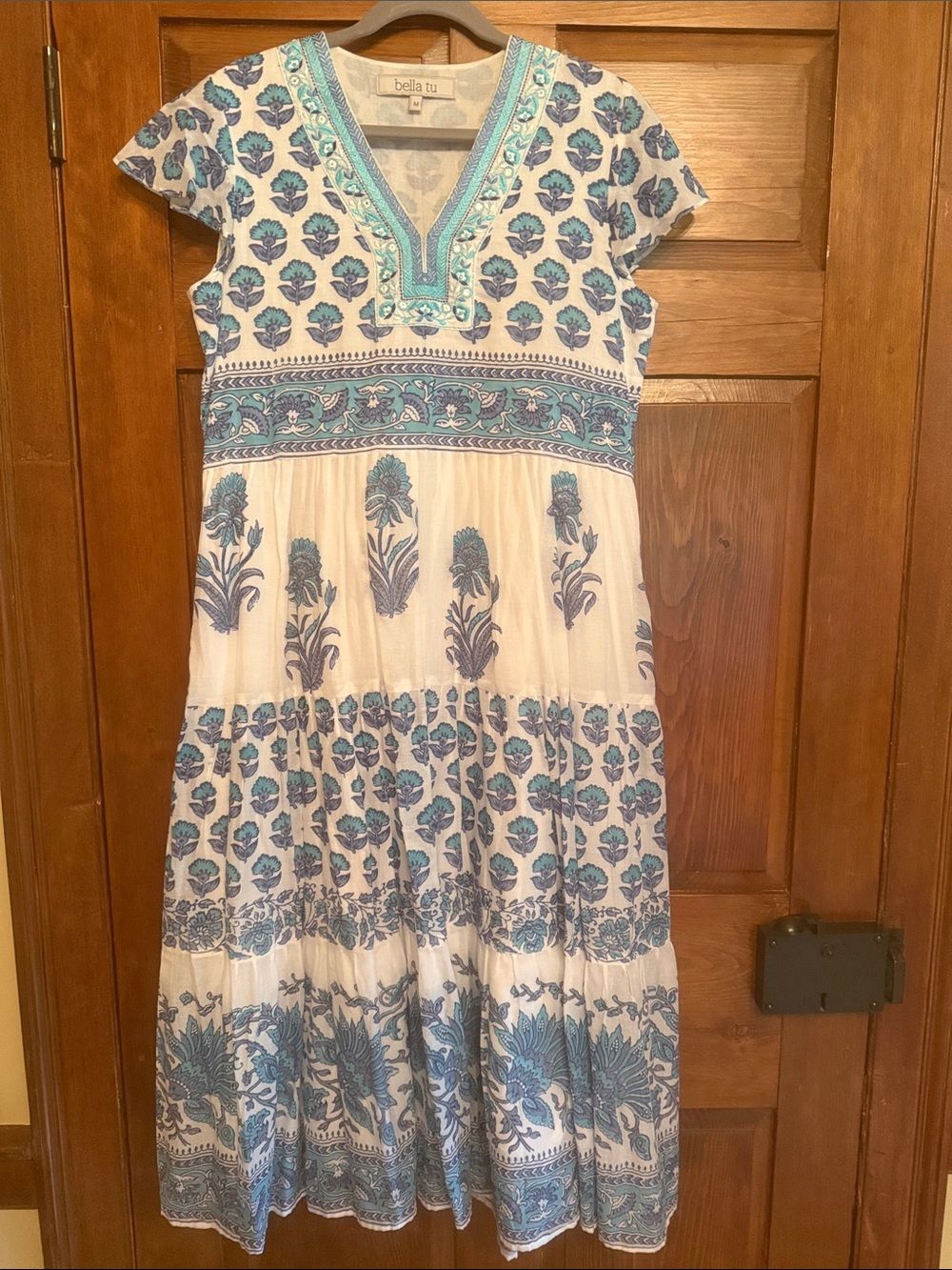 bella tu White & Blue Floral Maxi Dress